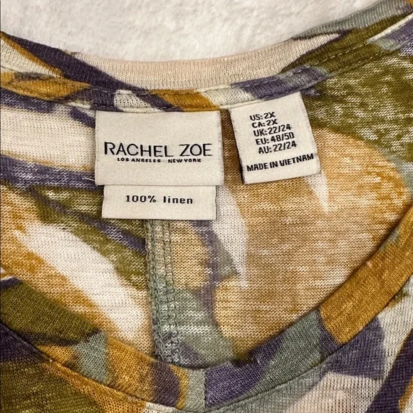 Rachel Zoe Multicolor Leaf Print Short Sleeve Linen Women’s Top Size 2X - Picture 3 of 5